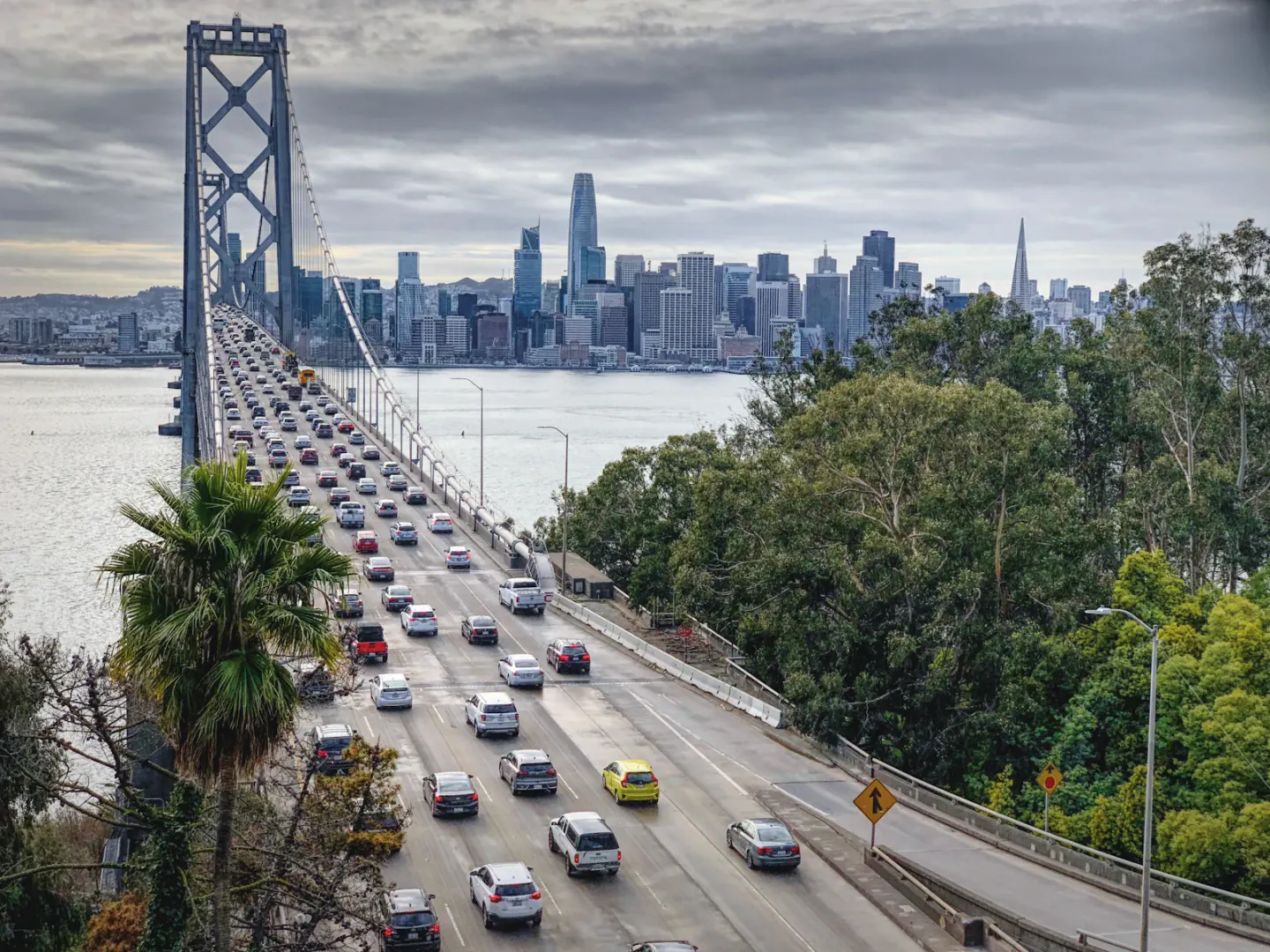 Traffic moving across the San Francisco–Oakland Bay Bridge toward the city